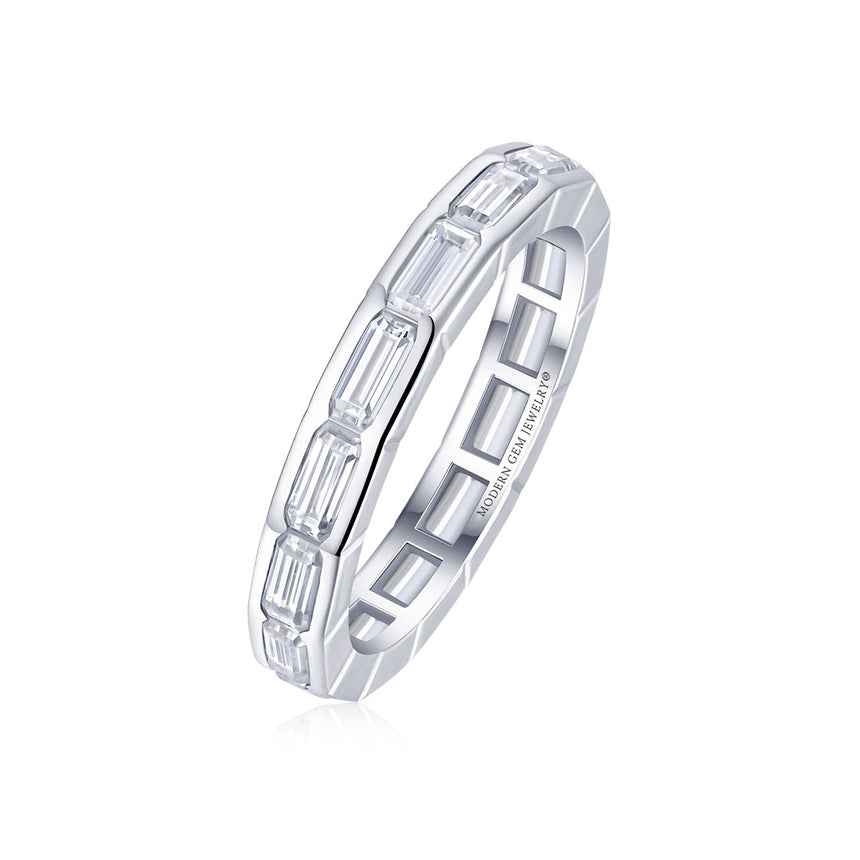 Diamond Emerald Cut Band Channel Set in White Gold | Modern Gem Jewelry | Saratti