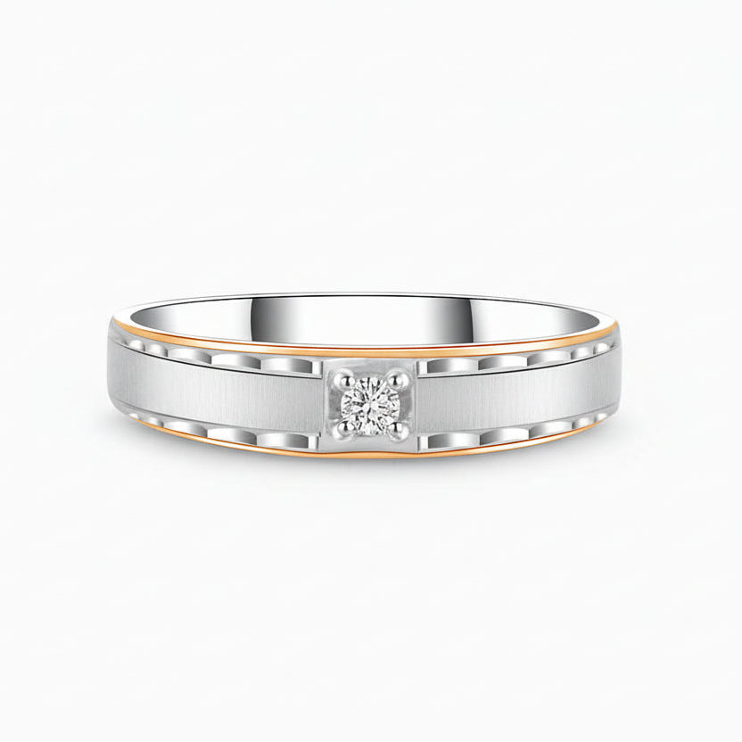 Classic Two Tone Mens Wedding Band in 18K White Rose Gold | Modern Gem Jewelry | Saratti