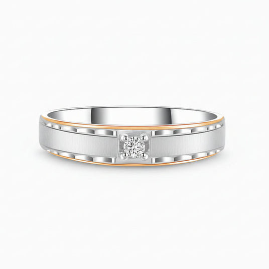 Classic Two Tone Mens Wedding Band in 18K White Rose Gold | Modern Gem Jewelry | Saratti