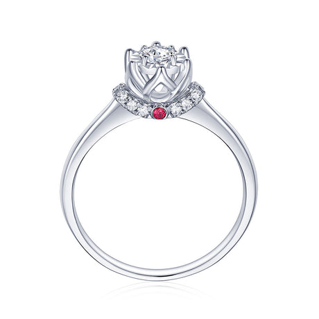 Hidden Pave Natural Round Diamond Engagement Ring in 18K White Gold