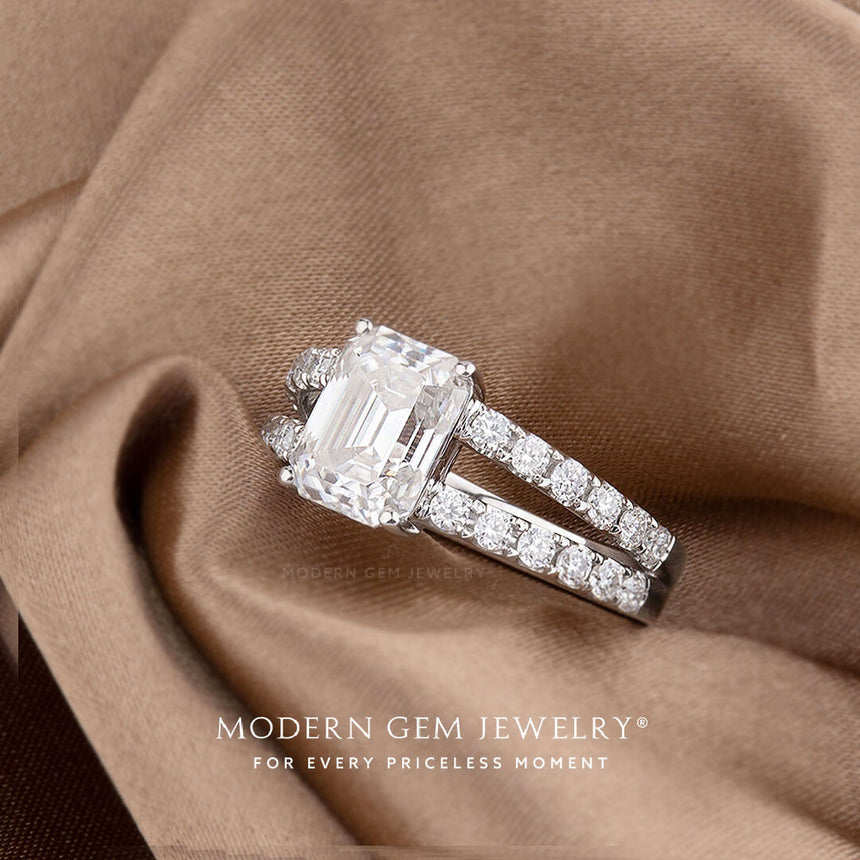 3 ct emerald cut moissanite engagement ring