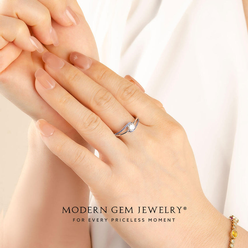 White Gold Sapphire Pave Engagement Ring