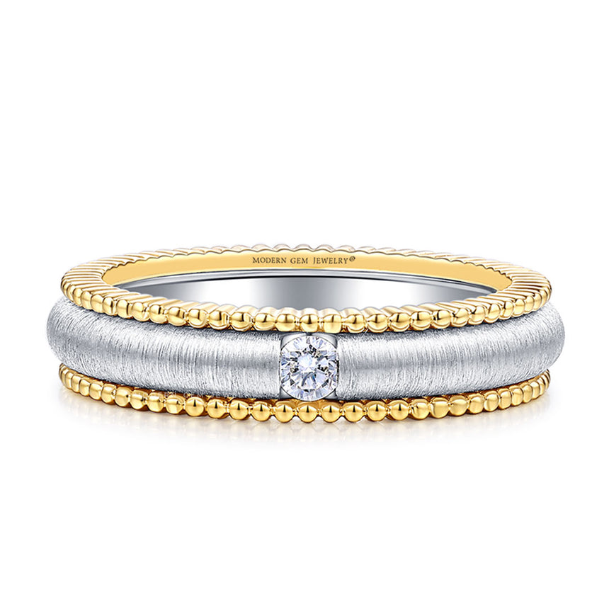 Art Deco Wedding Band in Two Tone Design | Modern Gem Jewelry | Saratti