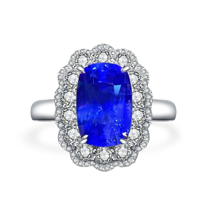 Royal Blue Natural Sapphire White Gold Heirloom Sapphire Ring