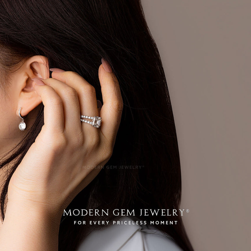 Prong Set Emerald Cut Moissanite Engagement Ring