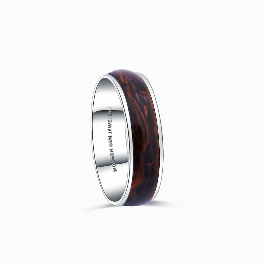 Enamel Ring with Wood Inspired Design in 18K White Gold on White Background| Modern Gem Jewelry | Saratti