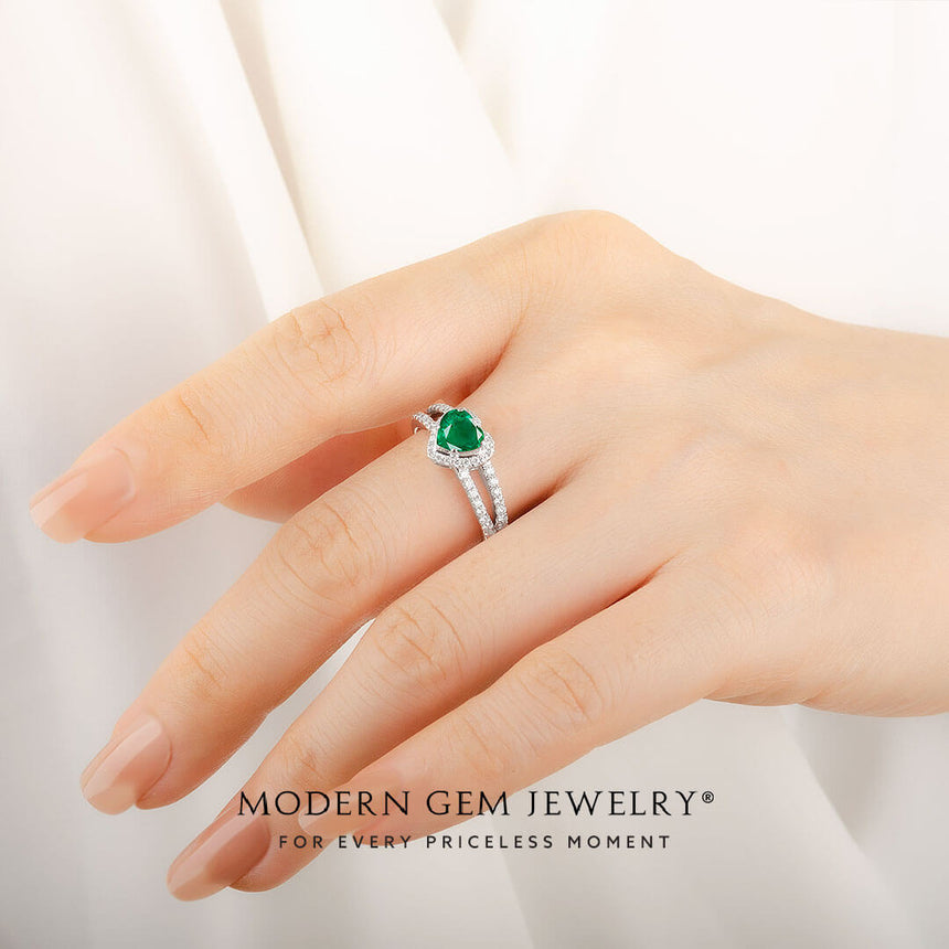 Emerald-Rings-for-Women-_-Modern-Gem-Jewelry  1080 × 1080px  Emerald Promise Ring in Split Shank Design | Modern Gem Jewelry | Saratti