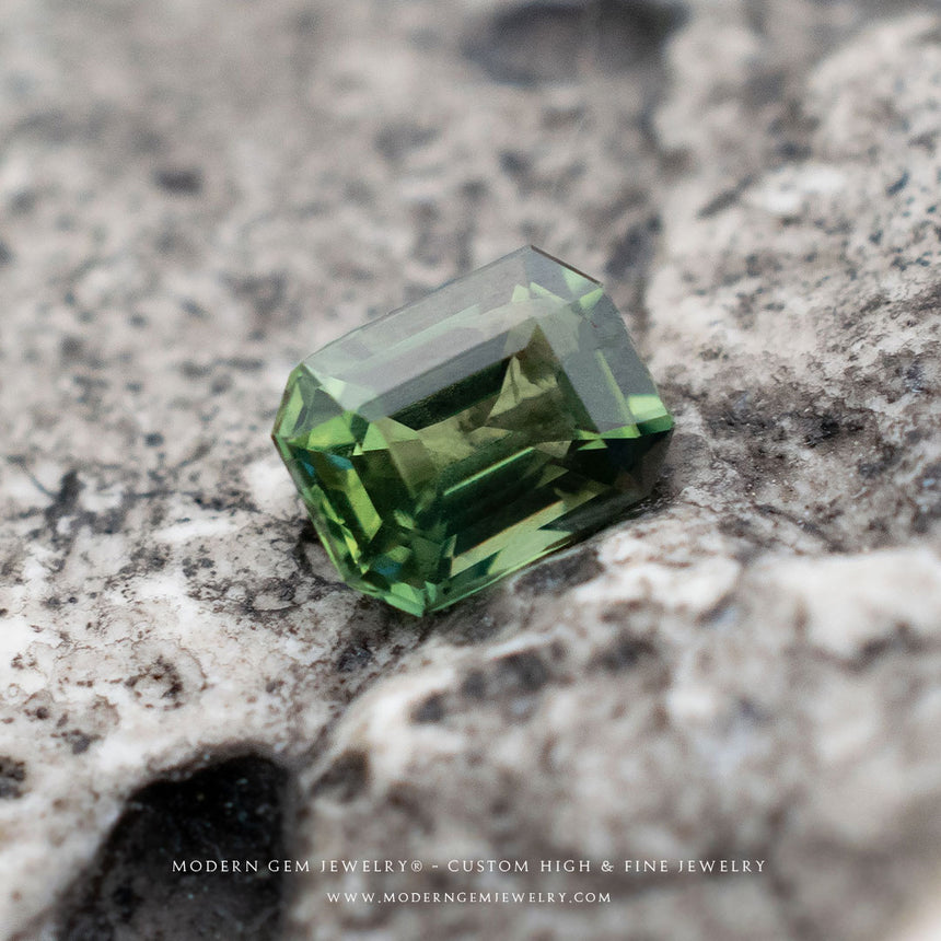 Green Sapphire Gemstone | Emerald Cut Green| 0.50 Carat Heated | Custom Jewelry | Modern Gem Jewelry