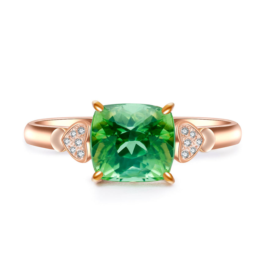 Tourmaline Ring & Diamonds Three Stone Set In Rose Gold | Custom Rings | Modern Gem Jewelry | Saratti