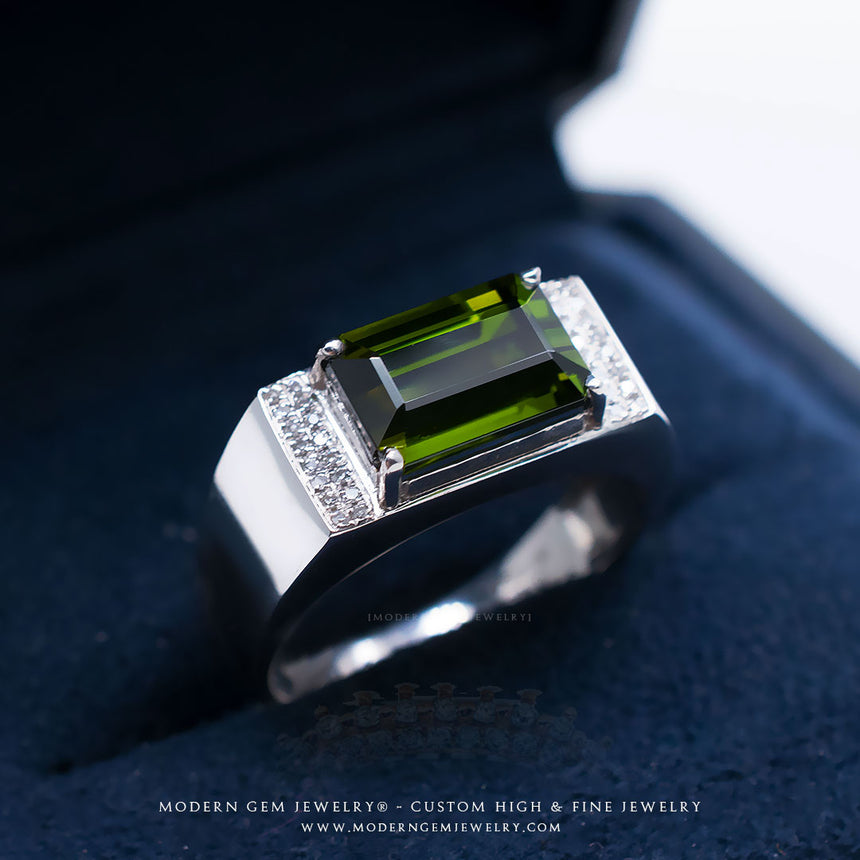 Tourmaline Ring & Diamonds In 18K White Gold | Custom Rings | Modern Gem Jewelry | Saratti