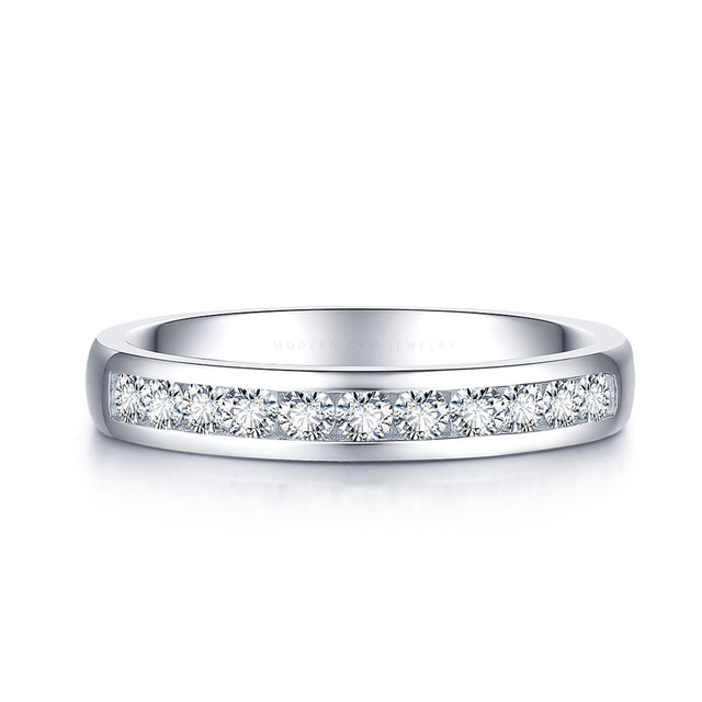 Channel Set Diamond Wedding Band in White Gold  in White Background | Modern Gem Jewelry | Saratti
