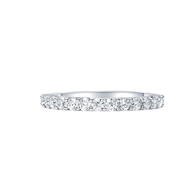 Round Diamond Eternity Band in White Gold | Custom Made against a White Background | Modern Gem Jewelry | Saratti