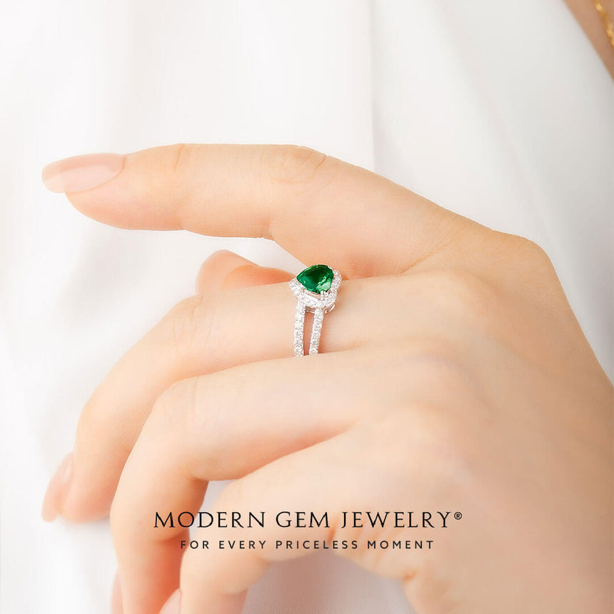 Emerald-Rings-for-Women-_-Modern-Gem-Jewelry  1080 × 1080px  Emerald Promise Ring in Split Shank Design | Modern Gem Jewelry | Saratti