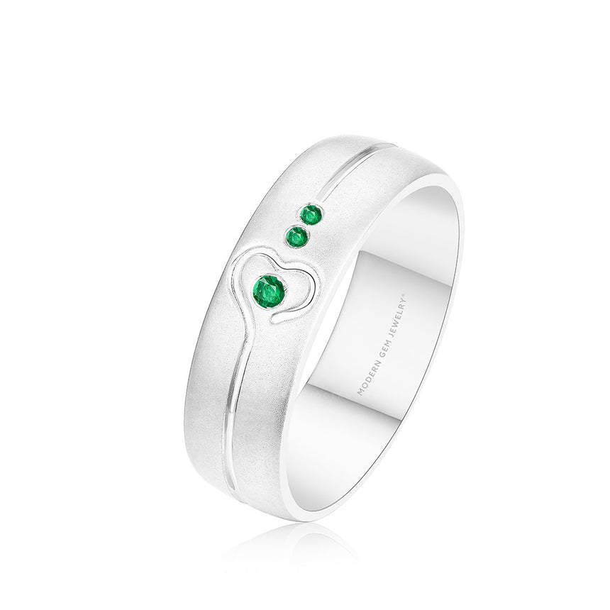 Bezel Set Natural Emerald Three Stone Band