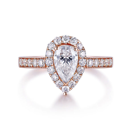 Prong Set Pear Cut Lab Diamond Pave Engagement Ring