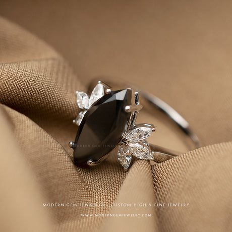 3 ct. Butterfly Motif Natural Fancy Black Diamond Engagement Ring in White Gold