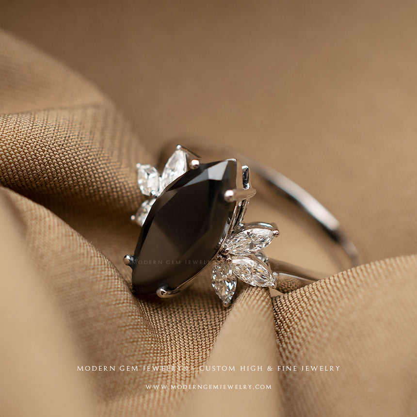 3 ct. Butterfly Motif Natural Fancy Black Diamond Engagement Ring in White Gold