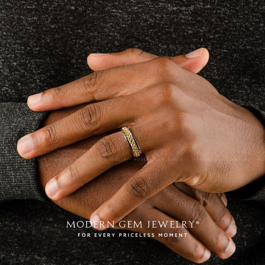 18K White and Yellow Gold Men's Wedding Band