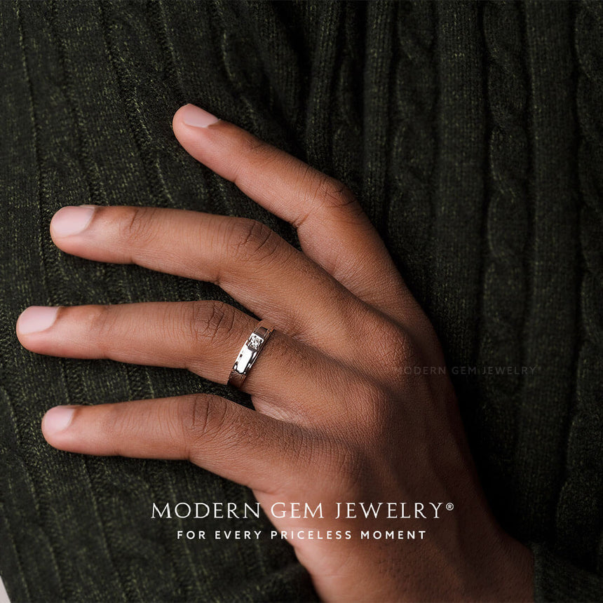 Two Tone Natural Diamond Solitaire Ring for Men