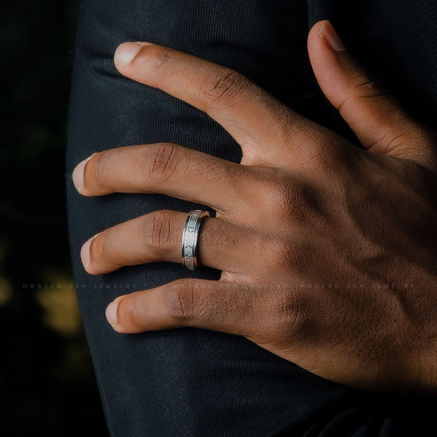White Gold Roman Numeral Sleek Ring