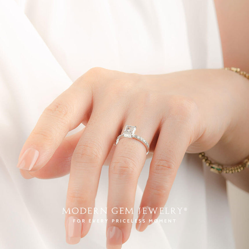 2 ct. Natural Radiant Cut Diamond Ring in 18K White Gold