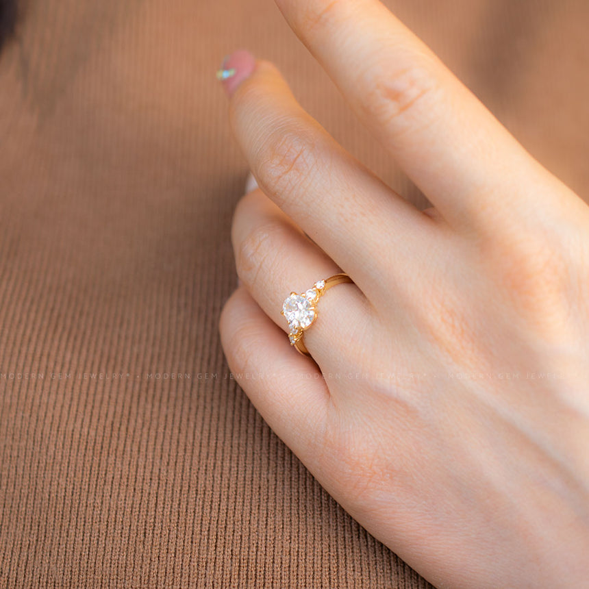 Oval Moissanite Five Stone Yellow Gold Ring