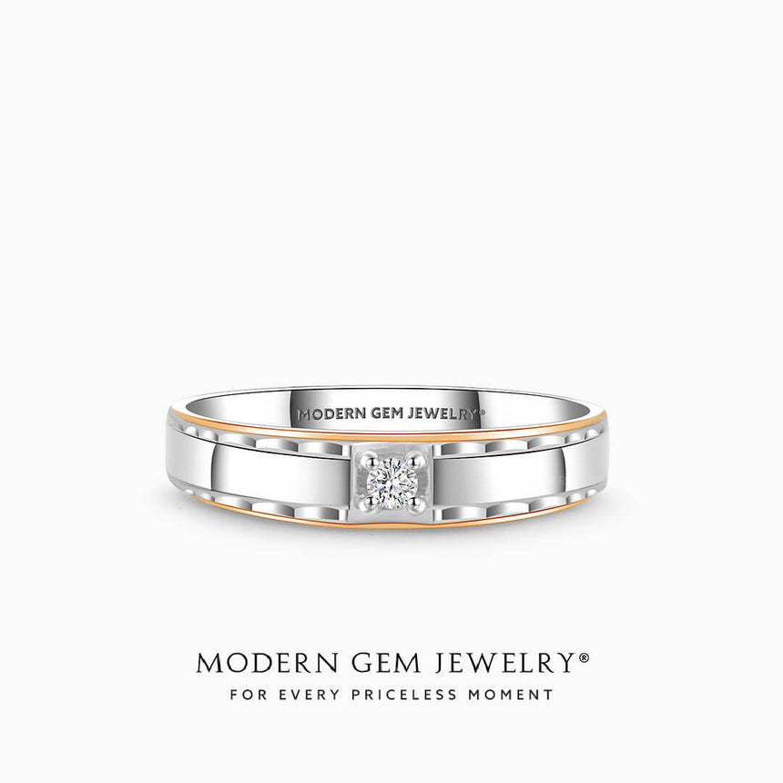 White & Rose Gold Sleek Men's Ring