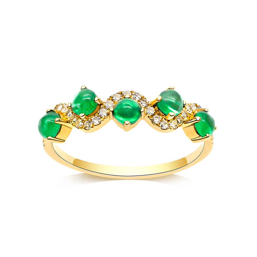 Emerald Band Ring with Diamonds in Yellow Gold | Modern Gem Jewelry | Saratti