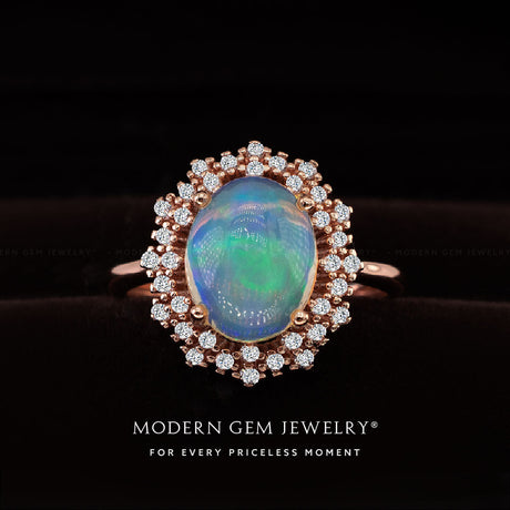 Rose Gold Opal Ring with Diamonds | Modern Gem Jewelry | Saratti
