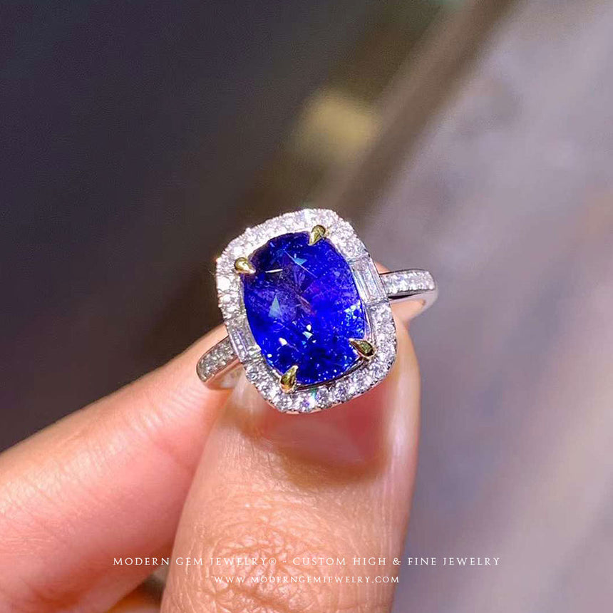 Natural Sapphire Royal Blue Natural Diamonds Accent Ring