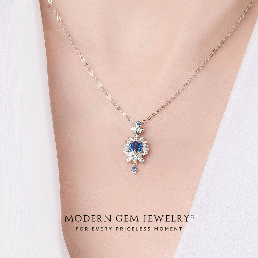 Nature Inspired Royal Blue Sapphire 925 Sterling Silver Necklace | Saratti Jewelry