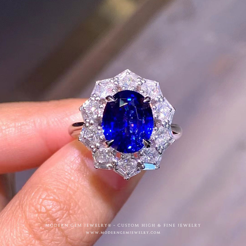 Royal Blue Sapphire Diamonds White Gold Ring