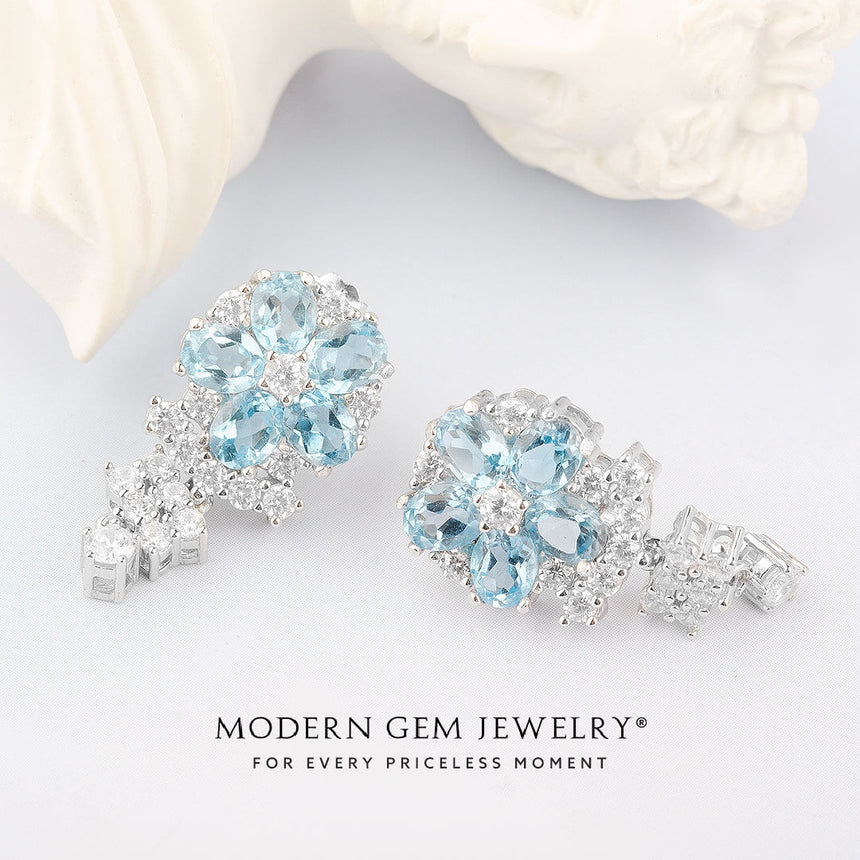 White Gold London Blue Topaz and Diamond Drop Earrings
