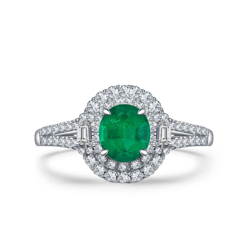 Emerald Promise Ring with Diamonds Split Shank Design | Custom Made Emerald Ring | Modern Gem Jewelry | Saratti