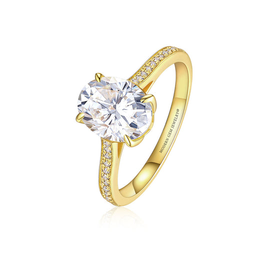 Oval Moissanite Engagement Ring in Yellow Gold | Custom Made Engagement Ring | Modern Gem Rings