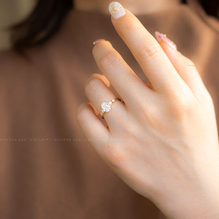 Five Stone Natural Oval Diamond Engagement Ring