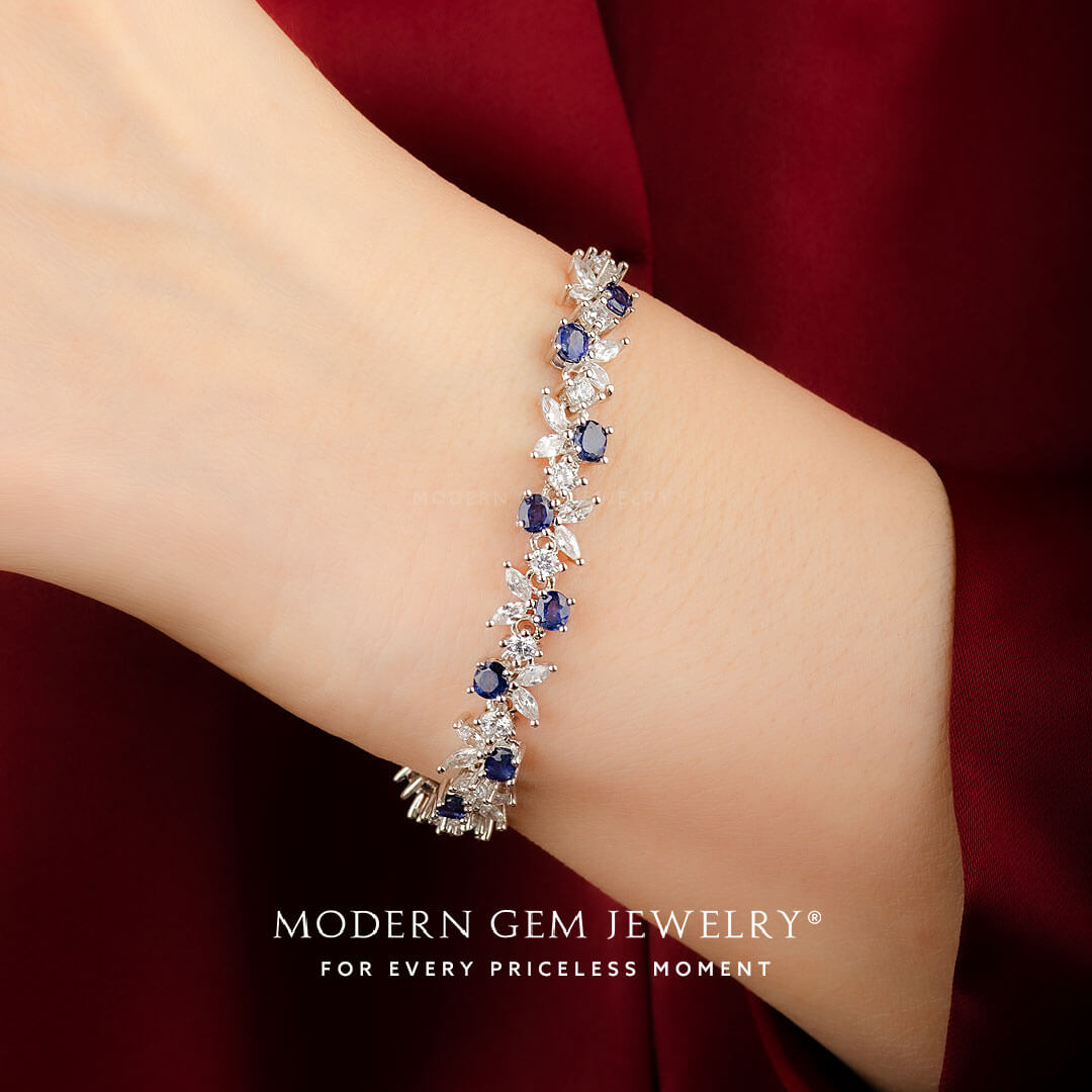 Sparkling Sapphire and Diamond Bracelet in 18K White Gold  | Modern Gem Jewelry