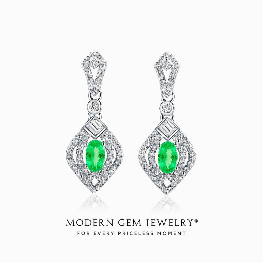Vintage Style Oval Tsavorite and Diamond Earrings