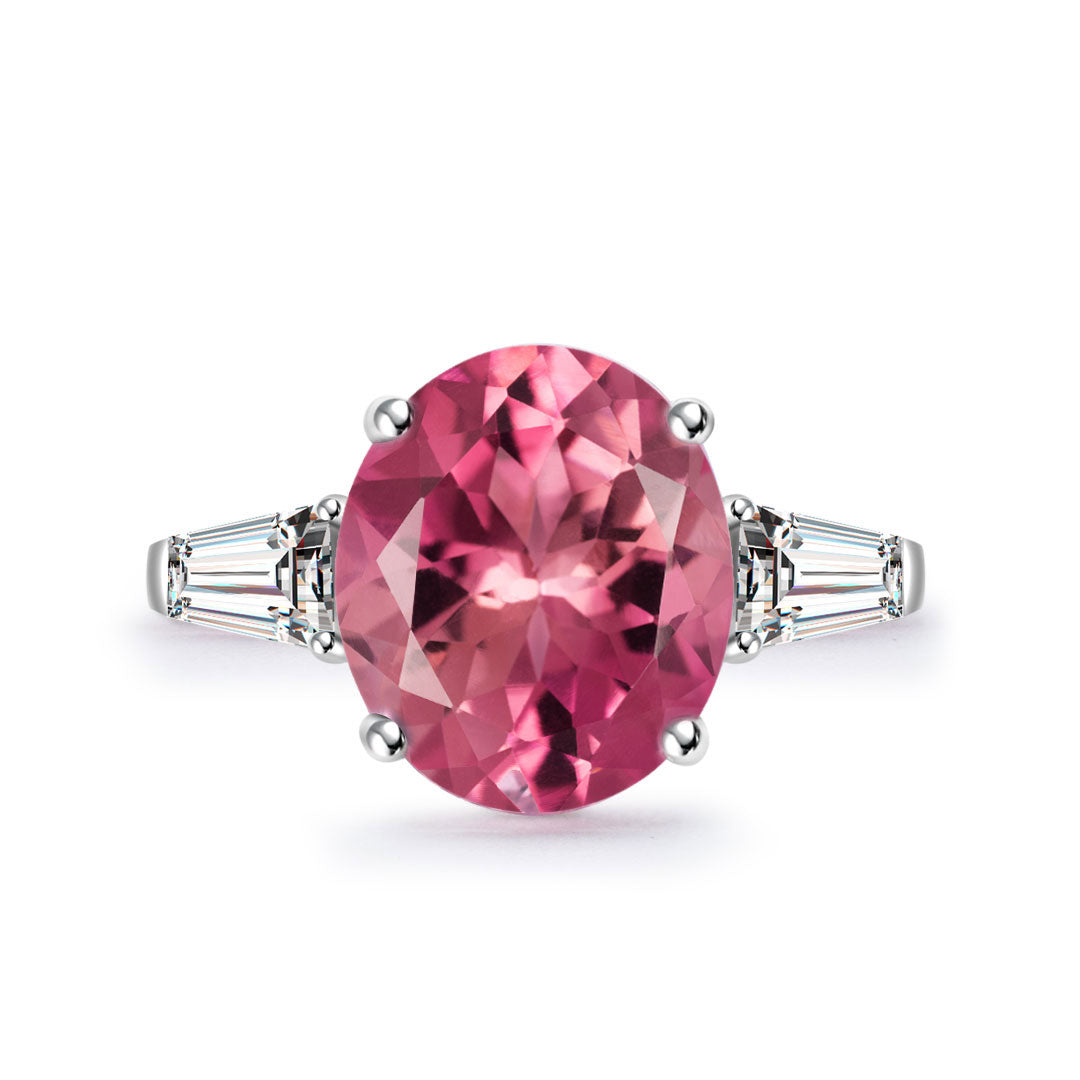 Tourmaline Ring & Diamonds Three Stone Set In 18K White Gold | Custom Rings | Modern Gem Jewelry | Saratti 