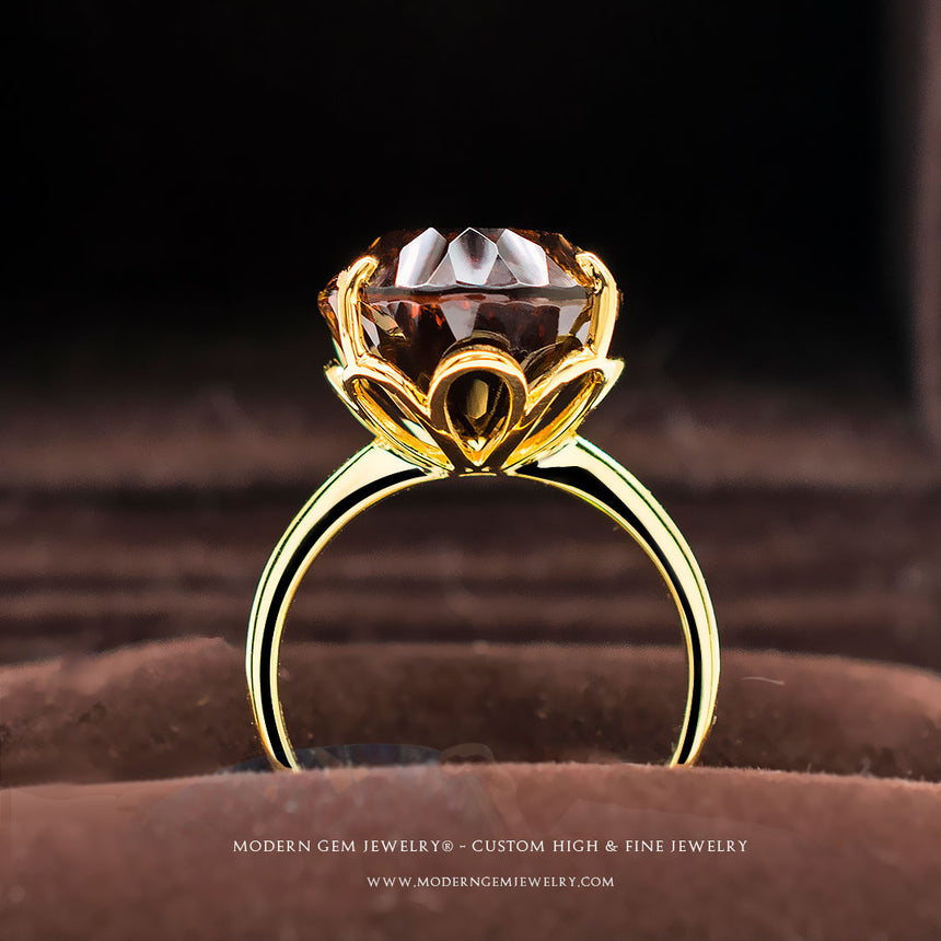 Portugese Cut Natural Imperial Topaz Solitaire Ring - Modern Gem Jewelry® | Saratti
