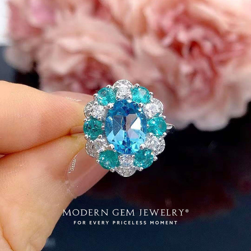 Blue Topaz and Apatite Ring