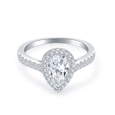 Natural Pear Shaped Diamond Engagement Ring with Diamond Halo