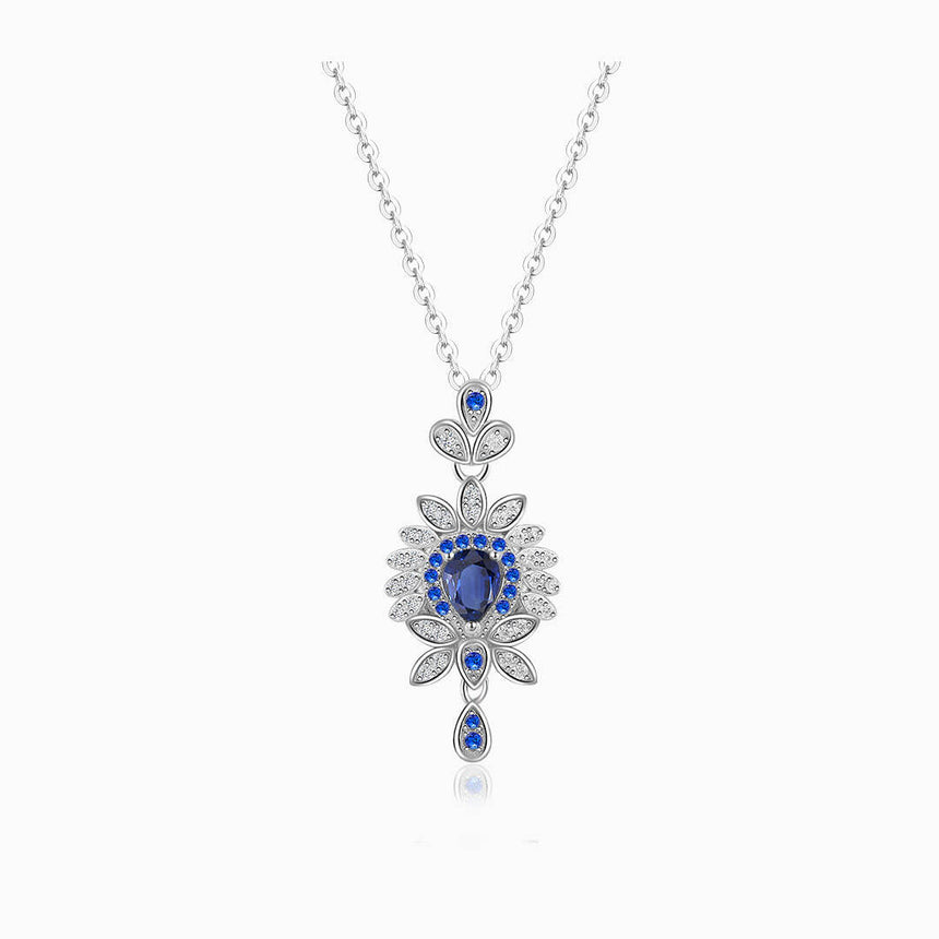 Pear Cut Natural Sapphire and Simulated Diamonds Neclace | Saratti Jewelry