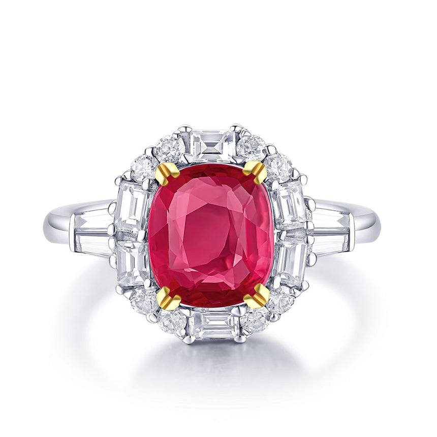 Pigeon Blood Red Natural Ruby and Diamond Cocktail Bold Ring