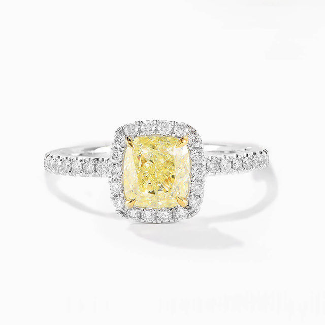 Fancy Yellow Diamond Ring in 18K White Gold