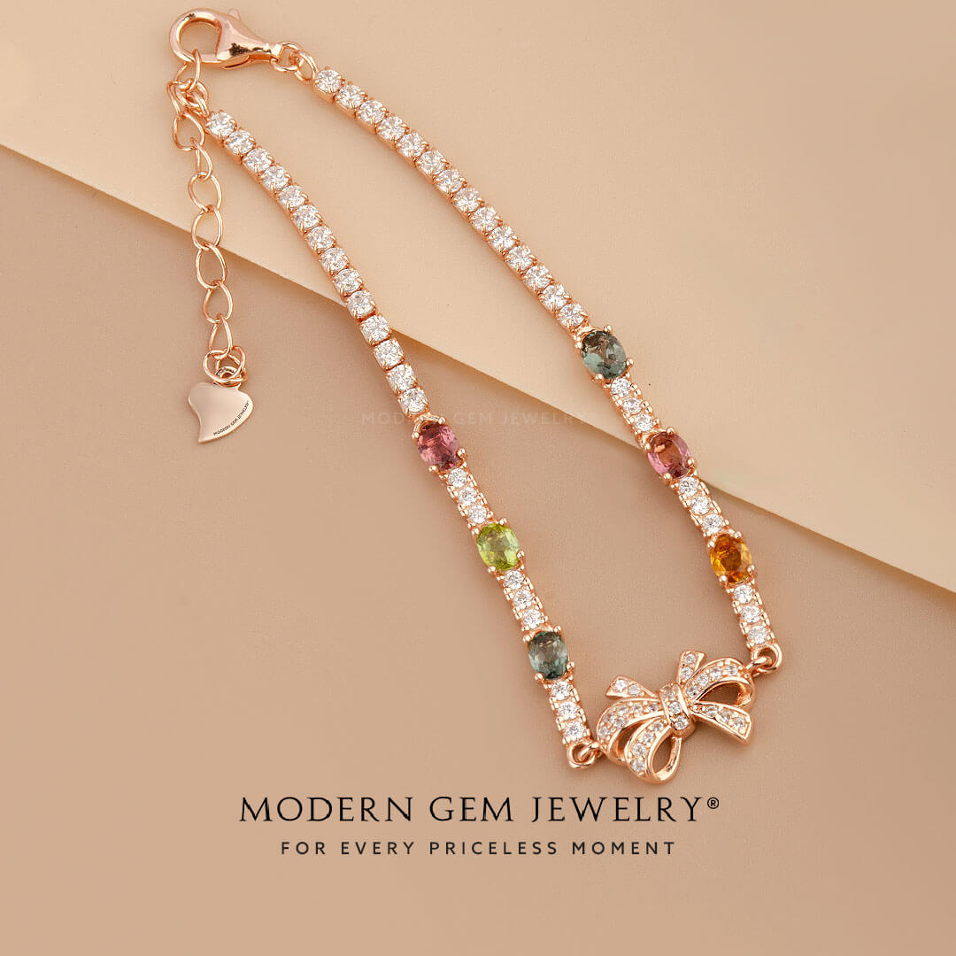 18K Rose Gold Bracelet with Tourmaline and Natural Diamonds | Modern Gem Jewelry