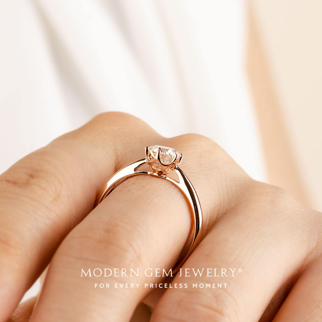 Round Diamond Rose Gold Solitaire Ring | Modern Gem Jewelry
