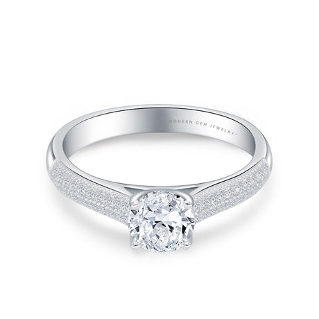 Micro Pave Moissanite Solitaire Engagement Ring
