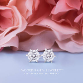 Half Carat Diamond White Gold Earrings For Women | Modern Gem Jewelry