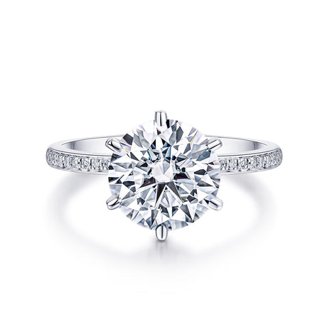 18K white gold moissanite pave solitaire engagement ring